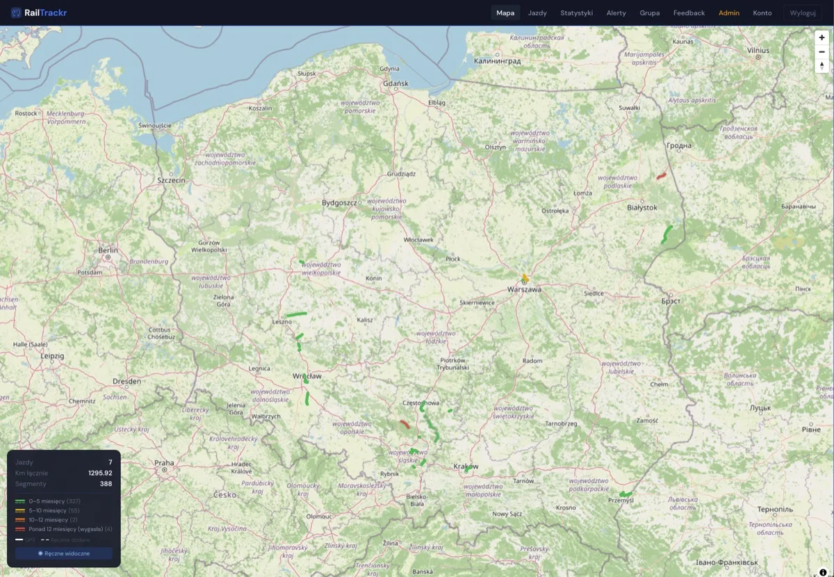 RailTrackr — aplikacja dla maszynistów PKP — karta znajomości odcinków